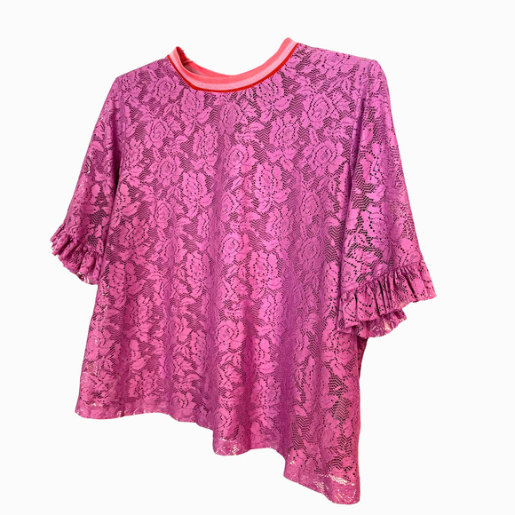 ASOS Maternity Lilac Lace Ruffle Sleeve Stripe Tipping T-Shirt Size 18 - Picture 6 of 13